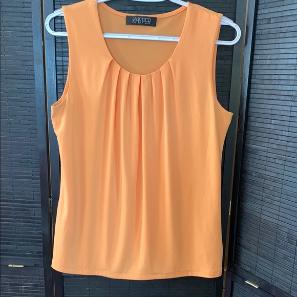 Kasper Tops - Kasper Yellow/Orange Sleeveless Pleated Blouse